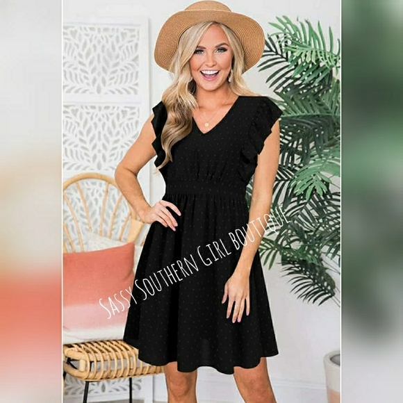 🆕⭐Flirty black swiss dot ruffle mini dress - Picture 3 of 12